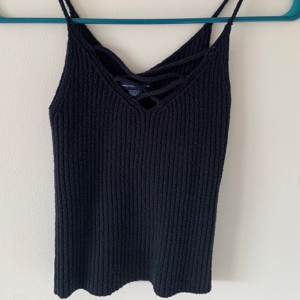 Black knit crossed tank-top sweater American Eagle
